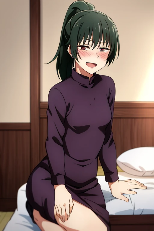 ((highest quality)), ((masterpiece)), (be familiar with), Perfect Face, indoor, Bedroom, Watching the audience,
One woman, Zenyuan Maki,
Open Mouth, Ecstatic expression, blush, smile,
Small breasts, Flat Chest, Young Girl, , , Girl,
Long Hair, ponytail,
Leg spread,