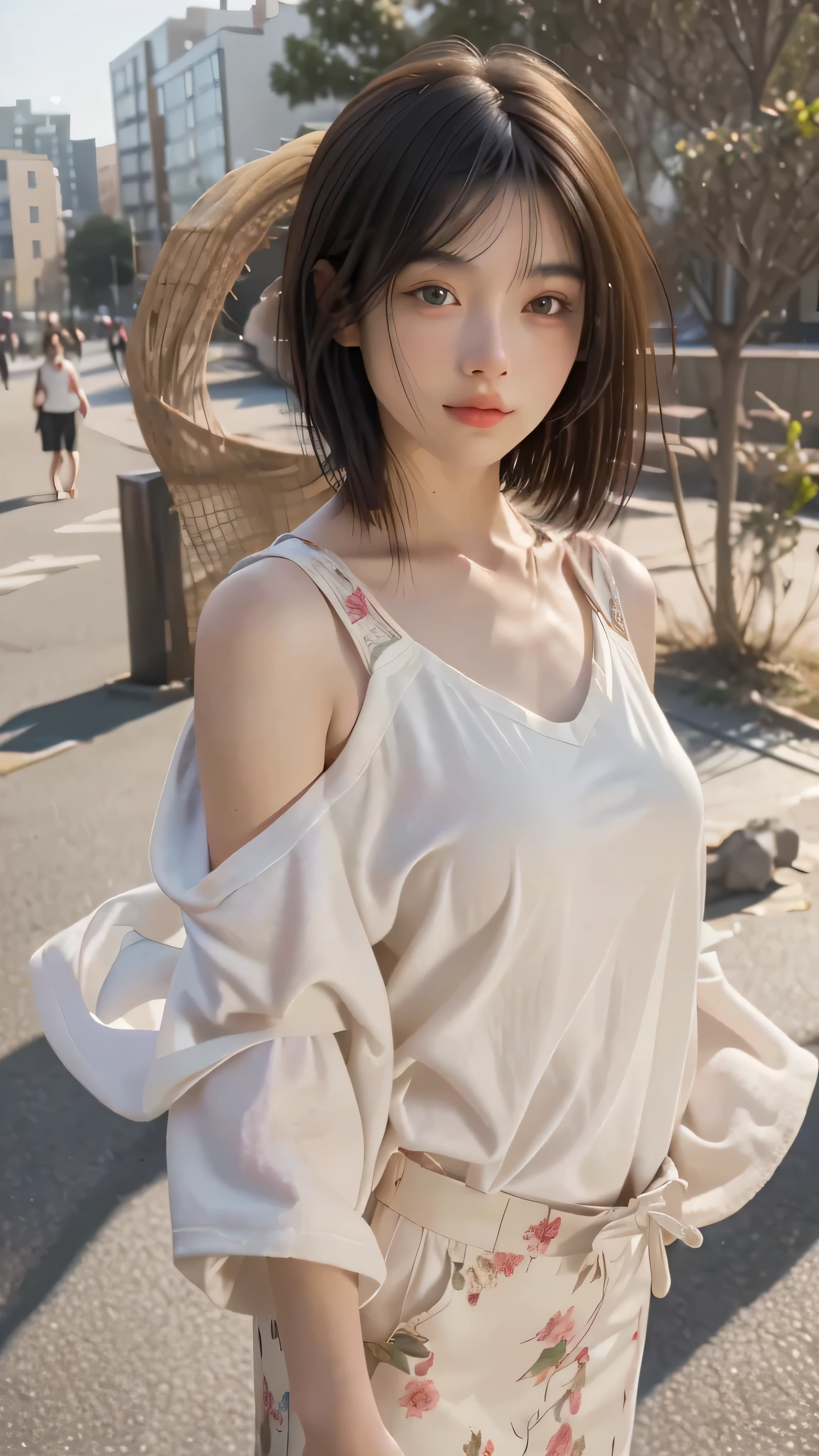 ((Best quality, 8k, Masterpiece: 1.3)), Contour: 1.2, Perfect body beauty: 1.4, Butt: 1.2, ((layered haircut, Round chest: 1.5) ), (sunny, Street: 1.3), black coat: 1.1, Highly detailed face and skin texture, Beautiful eyes, Double eyelids, White skin, Long hair, (Silent: 1.3), Full close ,Ultra HD,8K, from behind, wearing a long black coat