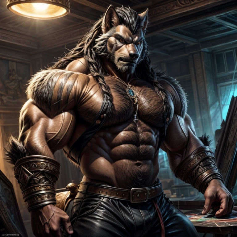 1 ,Macho peludo,cabelo curto,volumoso muscles,volumoso,Pele Cinzenta,volumoso muscular,volumoso muscular male,lobo,middle aged lobo male,cabelo curto,anime intricado,Altamente detalhado, pintura digital, art station, arte conceitual, sharp focus, cinematic lighting, illustration, arte de artgerm e greg rutkowski, Afonso inteiro, sociedade cg, Olivia