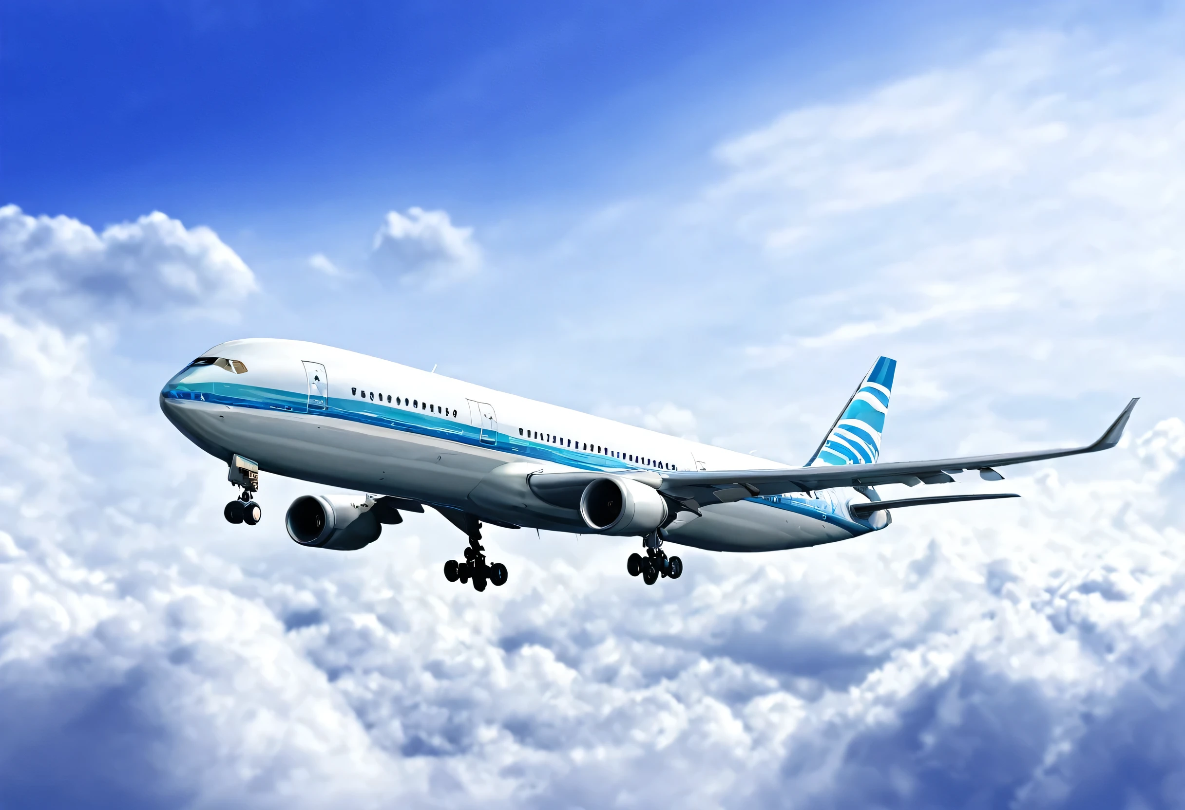 a close up of a large jetliner jumping through a cloudy sky, Digital Art by Ren Renfa, Shutterstock, Digital Art, aircraft, realistic aircraft, aeroplane, rendering, plane, realistic aircrafts, photograph, airplane in the sky, High resolution), Exploitable Images, plane illustration, 超High resolution, [ Realistic photograph ]!!, close range, jump