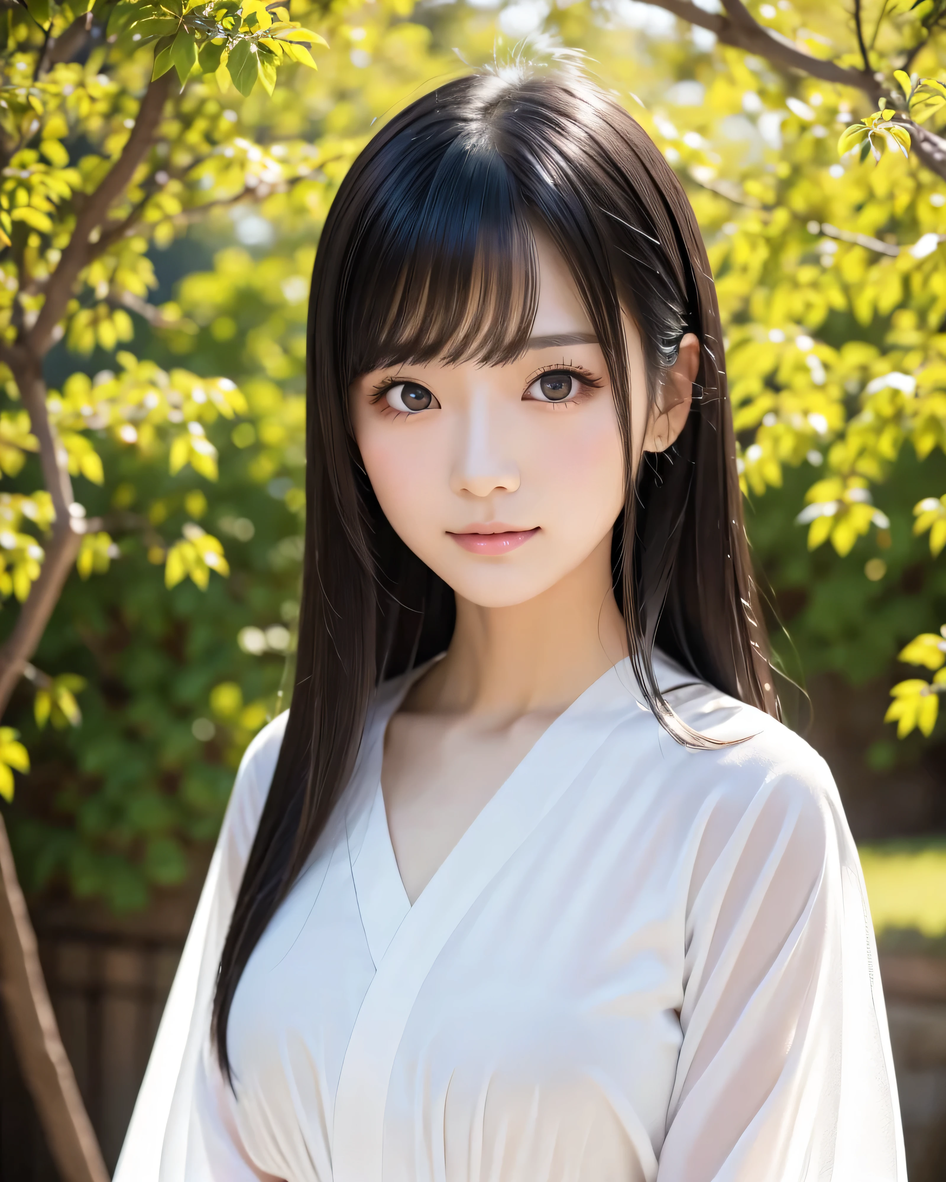 (highest quality, 32k, High resolution, masterpiece:1.5, ),marimo_jet, Beautiful Shii Japanese girl, god々Shii, Extraordinary beauty, (whole body:1.3), (Shiny black hair:1.3), Beautifully arranged super long straight silk hair, Asymmetrical bangs, Magical big eyes, white and smooth skin, (White simple dress), Traditional Japanese Kimono, early morning, Japan's Dark God Company, Dazzling sunshine, Professional Lighting, Professional Photographer, Professional models, God's Secret