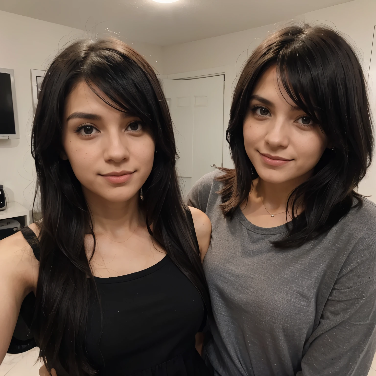 Pareja de novios abrazada, chica de 1.65cm, cabello largo y negro de vestido negro. Y su novio de 1.72, cabello corto negro y gris