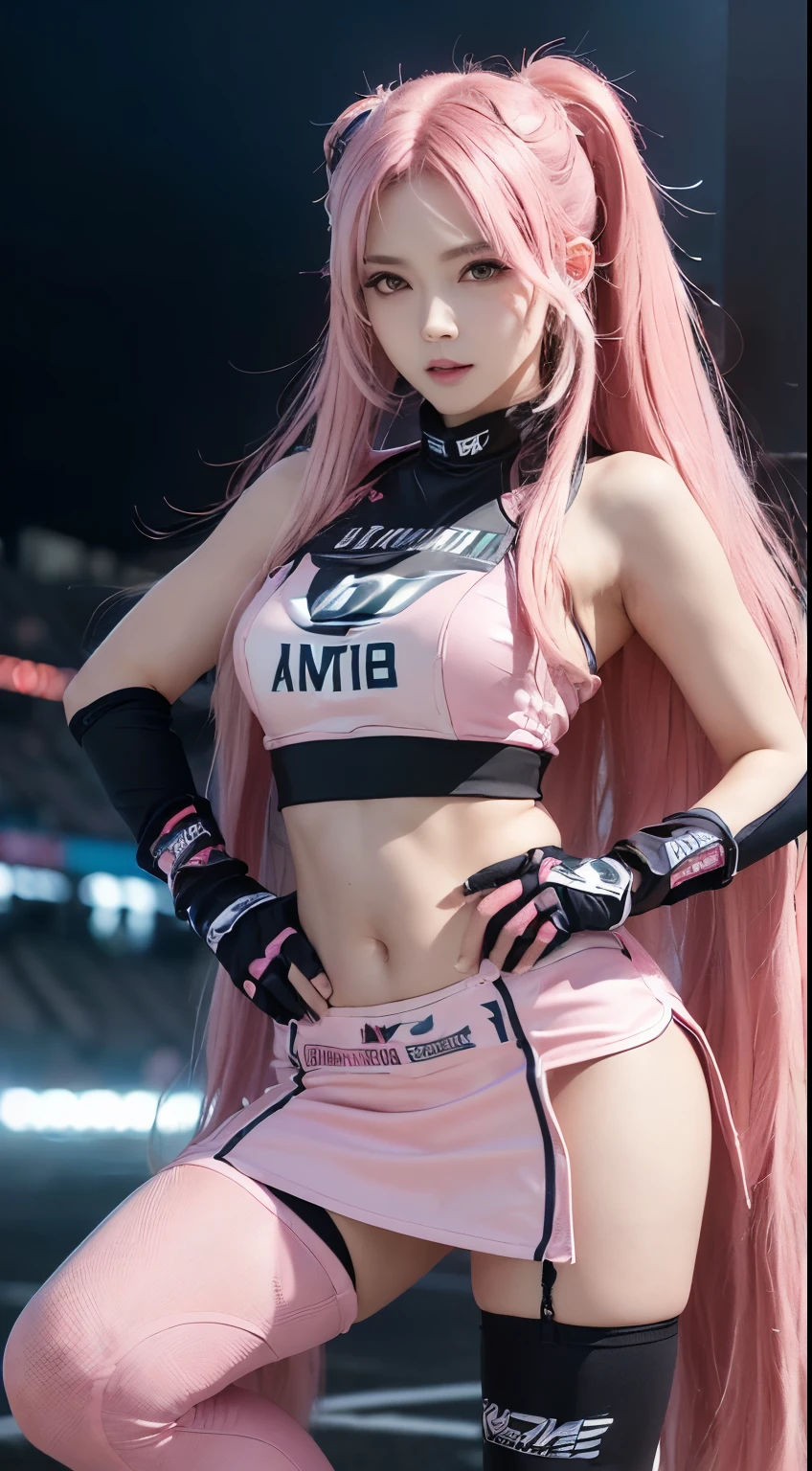 highest quality, Ultra-high resolution, (Realistic: 1.4), (Pink Long Hair: 1.3), (Azur Lane\), One Girl, (K-Pop Idols), View your viewers, Detailed face, Contrappost, , Perfect anatomy with professional lighting, Futuristic Fashion, Streetwear, High-tech fabric, Racing Suits, Refractory Materials, Elbow and knee pads, Racing Gloves, personalized embroidery, Sports Car Background, pit, mini skirt, belly button, Pink Hair, Suzuka Circuit, Circuit home straight, Race Track, International Circuit, Very goodhighest quality, Ultra-high resolution, (Realistic: 1.4), (Pink Long Hair: 1.3), (Azur Lane\), One Girl, (K-Pop Idols), View your viewers, Detailed face, Contrappost, , Perfect anatomy with professional lighting, Futuristic Fashion, Streetwear, High-tech fabric, Racing Suits, Refractory Materials, Elbow and knee pads, Racing Gloves, personalized embroidery, Sports Car Background, pit, mini skirt, belly button, Pink Hair, Suzuka Circuit, Circuit home straight, Race Track, International Circuit, Very good