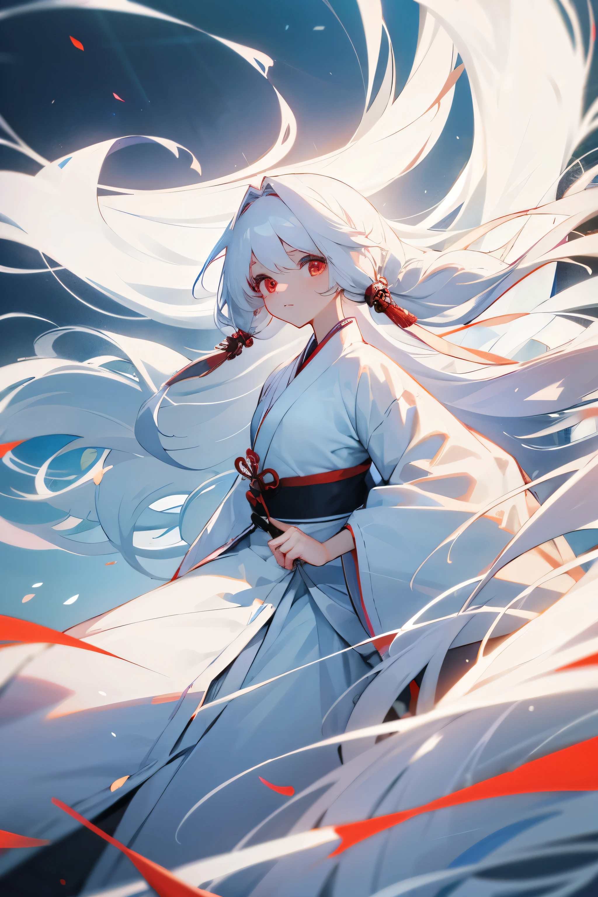 Girls with white Hanfu and long white hair