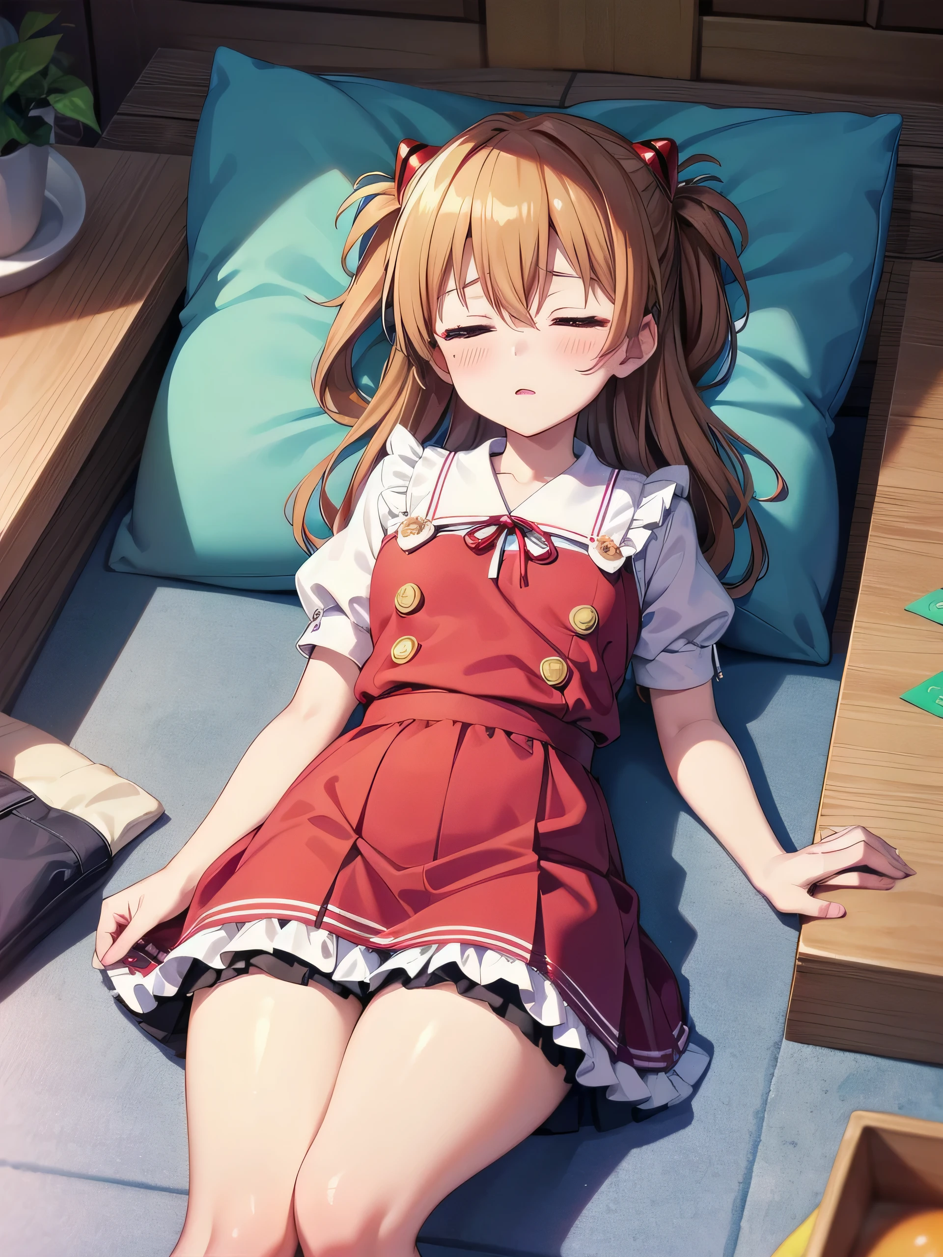 Young Soryu Asuka Langley、One girl、Frills、Long skirt、Puffy short sleeves、solo、Sleep、blush、Open your legs、Pussy、Thick white love juice、Drip a large amount of love juice、Sleeping expression、Close ~ eyes、orgasm、、ergartener's body、low length、Child's 、Intense masturbation、Put your finger in、Intense masturbation、Sweat、painful、Huge breasts、Nipples can be seen through the top of clothes、Nipples standing from the top of the clothes、Bend your knees