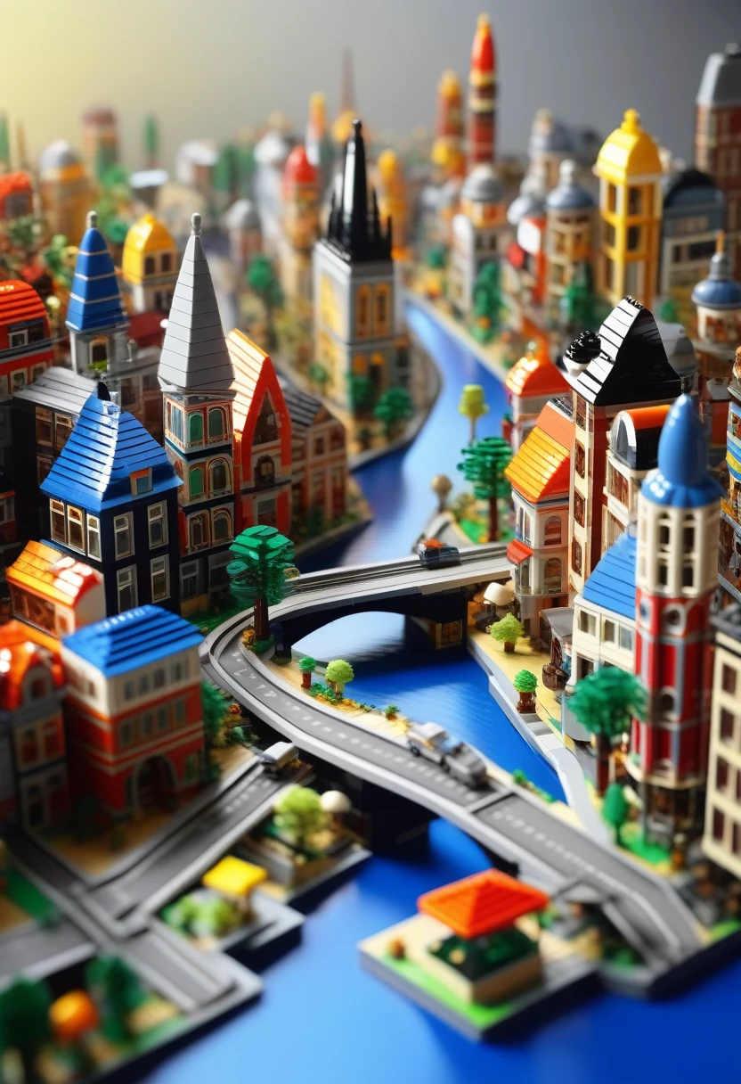 colorful miniature city from a lego. detailed, raytracing , miniature,