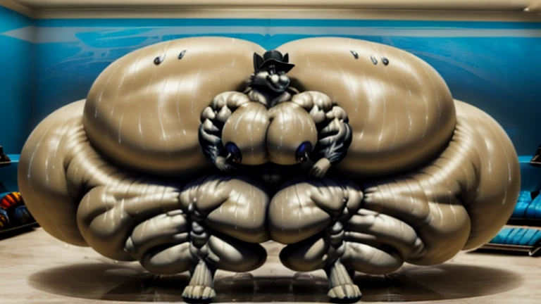 4k, high resolution, best quality, perfect lightning, perfect, solo, anthro, young, boy,white wolf:2.0, furry body, (fluffy mane:1.2), fluffy tail, male, adult, (bulky2:0, thick muscles2:0, huge muscles:2.0, hyper muscles:2.0), (thick biceps, veiny biceps, broad shoulders:2.0), (thick legs, thick calves:1.1), (digitigrade legs, 4 toes:1.2), perfect colors, (photorealistic fur, detailed fur, epic, masterpiece), (suggestive posing:1.2), (seductive smile, lustful grin 1.3), detailed beach,detailed wolf eyes:2.0, by k0suna, by darkgem,nipple ring,hyper arms:2.0,veins,white body,white fur,hyper butt:2.0,hyper paws:2.0,standing,thick legs,thick butts:2.0,sweat body:2.0,massive butt:2.0,black hat,hyper ass:2.0,huge ass,long legs,juicy butt:2.0,butt like a wall