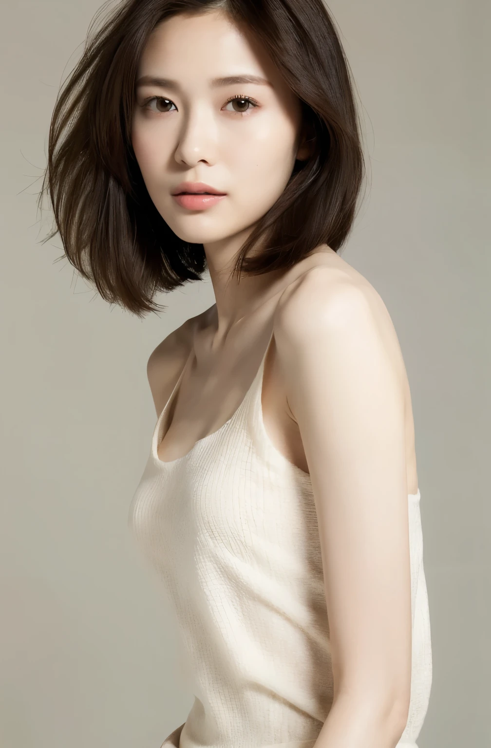 Beautiful Model , Virtual fashion,Casual stylish hairstyle、The near future, Curve details , double eyelids, Simple background，Short braids，((naked))(masterpiece, Professional lighting, 16K, 8k wallpaper, original photo, Practical:1.8,Stand with hands on hips， Ultra Detailed, Natural soft light from the front, delicate skin, Delicate face, Beautiful eyes, Skin Texture, Film composition, Detailed background:1.2 ), , ((Perfect slim body))Cute beautiful woman: 1.4, Slender chest: 1.2,natural，Casual sexy pose，