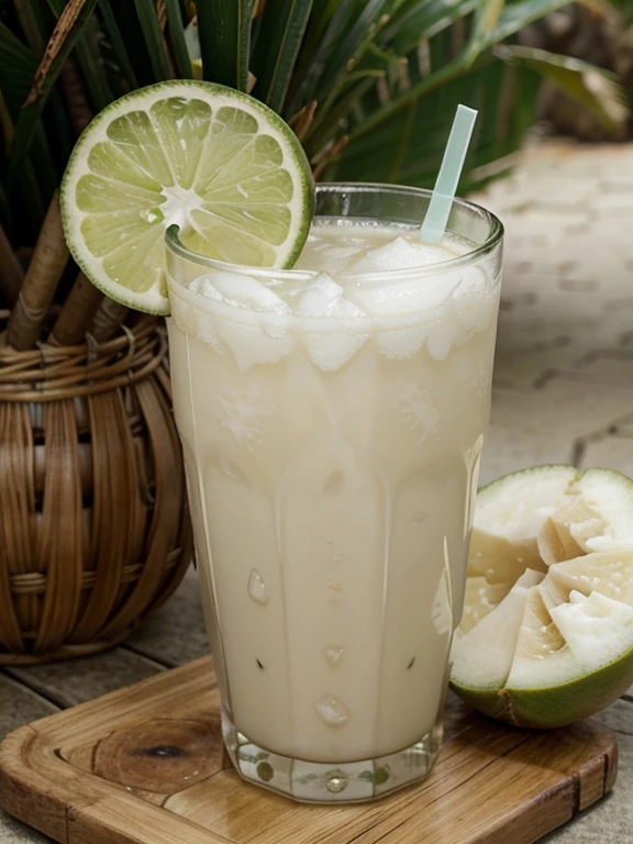 generate me an image of fresh buko juice put it a "JK'S buko juice"