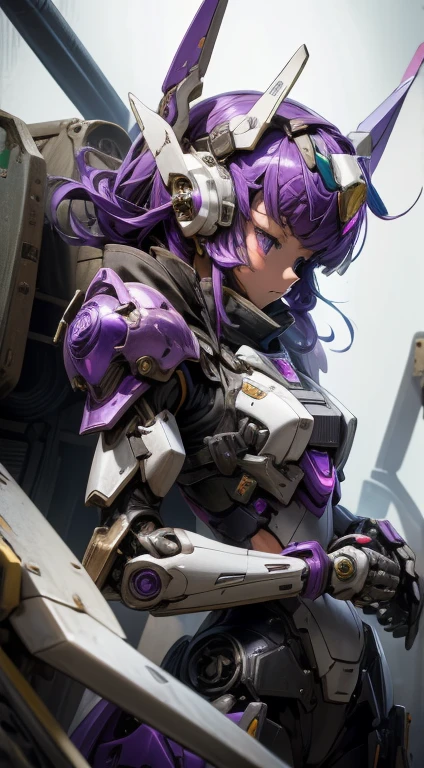 mecha musume, Machinery Parts, Robot Joints, headgear, Full Armor,One girl, alone, (masterpiece, 最high quality, high quality, High resolution, Very detailed), purple