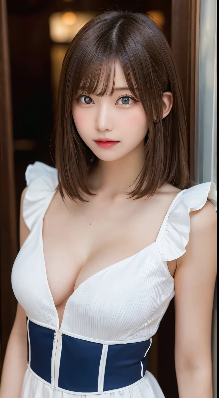 Tabletop, highest quality, One Girl, (beautiful girl:1.3), (18-year-old:1.3), Very good eye clarity, (Symmetrical eyes:1.3), (Police Costume:1.2), Beautiful breasts,Big Breasts,Big Breasts,Visible cracks, Brown eyes, Parted bangs, Brown Hair,Police uniform revealing cleavage,erotic,The finer details