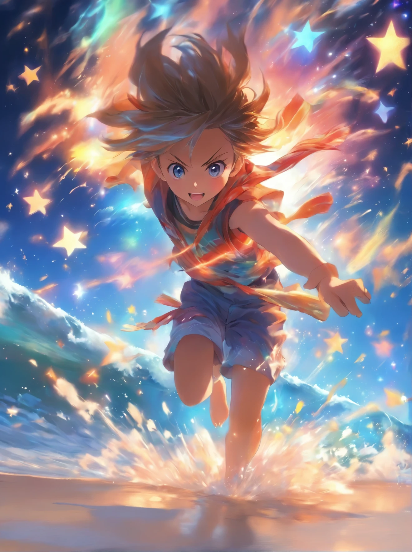 painting of children running on the beach with stars in the sky, by Yanjun Cheng, by Andrew Law, reflections. by makoto shinkai, by Lin Liang, by Yeong-Hao Han, expressing joy. by krenz cushart, by Tosa Mitsuoki, by Makoto Shinkai, by makoto shinkai