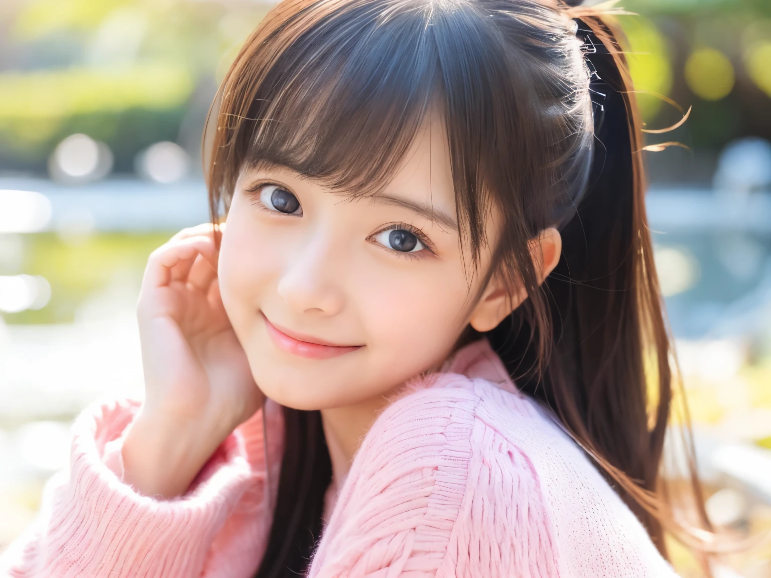 1 girl, Fine and beautiful eyes, Beautiful Lips, Bright colors, Soft lighting, High quality details, Peaceful atmosphere, Beautiful Japan face,Round face,,smile