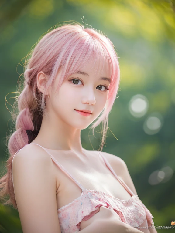 Browsing Caution, One Girl, (beautiful girl, Delicate girl:1.3), (14 years old:1.3),
break, Very beautiful eyes, (Symmetrical eyes:1.3),
break, Small breasts, Brown eyes, Parted bangs, Pink Hair, (ponytail), (Upper teeth, The best smile:0.2),
break, (Eye and facial details:1.0),
break, (masterpiece, highest quality, Very detailed, Detailed face, 8k),Pink Hair,Fluffy hair,美しいPink Hair