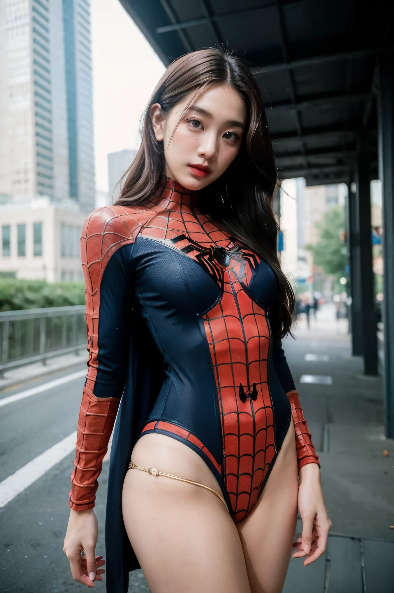 (masterpiece), best quality, perfect face, 1girl,  spiderman armor suit, 