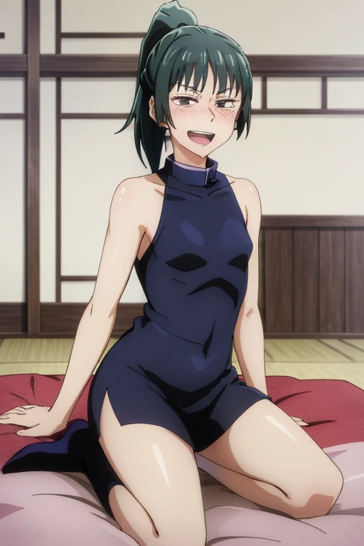 ((highest quality)), ((masterpiece)), (be familiar with), Perfect Face, indoor, Bedroom, Watching the audience,
One woman, Zenyuan Maki,
Open Mouth, Ecstatic expression, blush, smile,
Small breasts, Flat Chest, Young Girl, , , Girl,
Long Hair, ponytail,
Leg spread,