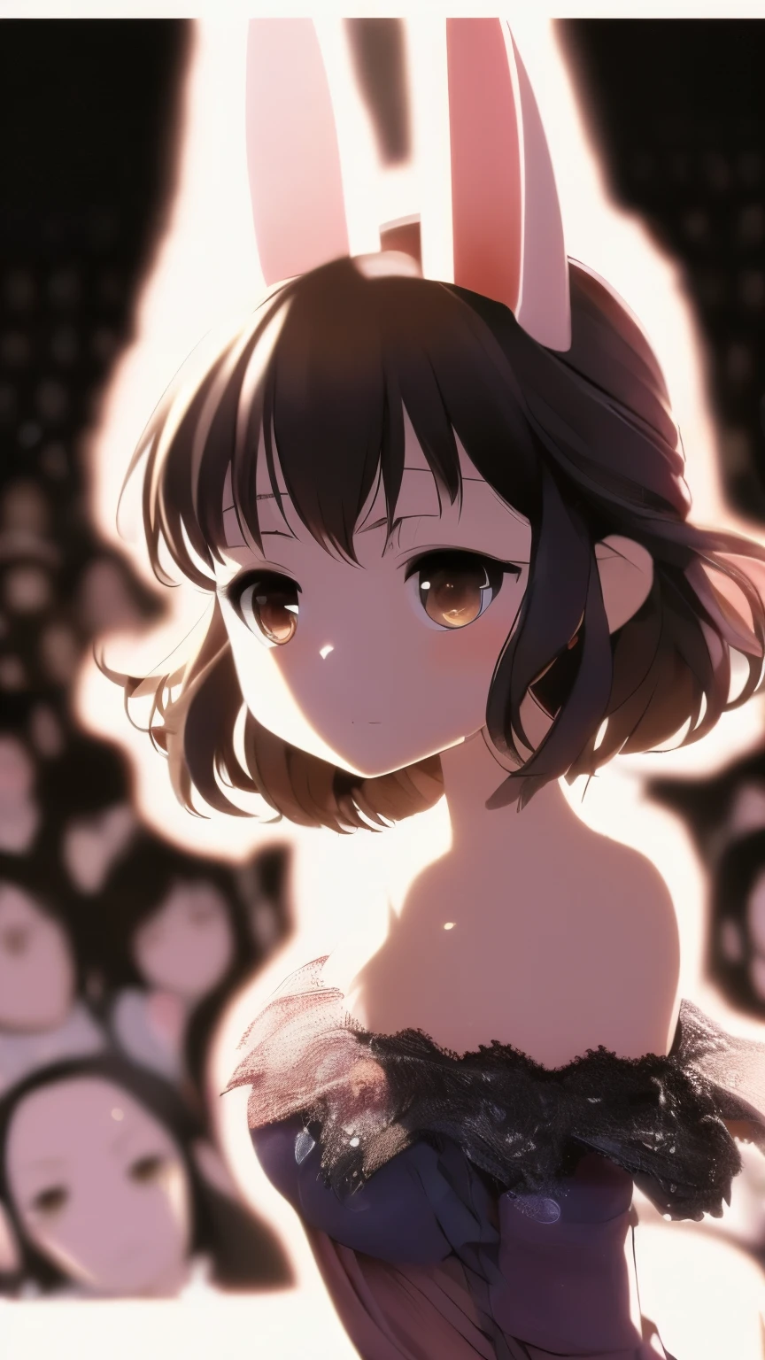 (Tabletop.highest quality).(Dynamic Angle). (CG paintings with impressive detail),(Perfect image)、Comic Strip.shape.1 girl.Detailed face、Perfect body、Beautiful thighs、Beautiful belly、Perfect Face.Delicate face、A girl in a delicate off-the-shoulder nightgown、Sheer gown、(Delicate fashion that exposes the navel)、Breast flash、Rough skin、Long Hair、(Bunny ear girl)Bunny ear girl、((Beautiful brown eyes)).繊細でBeautiful Eyes、Beautiful Eyes、Reflected Eyes、Shyly smiling.(Looking at the audience:1.3).(Face is a little red:0.8)、8k wallpaper、Bold cowboy shot、Full Shot、reflected light、Most detailed、Complex、Delicate background、Rough skin、Fine skin、(Super Resolution)、Nightgown removal、(whole body、美しいwhole body像、)