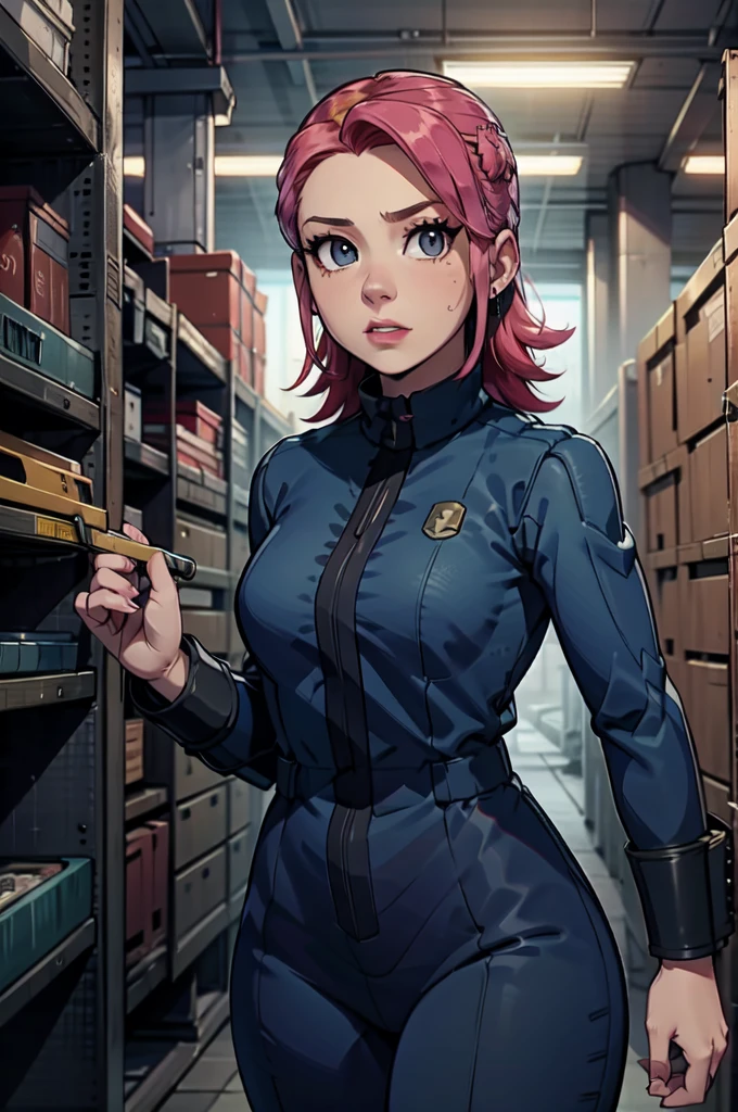 Mayl Sakurai reimagined as a vault dweller, doing maintenance in an underground vault. Her vibrant pink hair stands out against the dimly lit environment. She is a 26-year-old woman dressed in a vault dweller jumpsuit, indicative of her role in the post-apocalyptic world. The jumpsuit is worn but still functional, reflecting the harsh conditions of life underground. Her face is beautifully detailed, with expressive eyes that convey determination and intelligence. Her lips are also well-defined, adding to her overall allure.
In the vault, Mayl Sakurai is seen operating a pipboy, a wrist-worn device that serves as an essential tool and information hub for survival in the vault. The pipboy's screen emits a soft glow, illuminating Mayl's face and casting a subtle green hue on the surroundings. The details on the pipboy, from its buttons to its display, are extremely detailed, showcasing its futuristic design.
The underground vault is filled with mechanical equipment and pipes, emphasizing the importance of maintenance in this post-apocalyptic world. The atmosphere is gritty and industrial, with a hint of mystery and danger. The lighting is dim and has a hint of blue tones, enhancing the underground ambiance.
Despite the grim surroundings, Mayl Sakurai exudes confidence and strength as she jumps into action, ready to fulfill her duties as a vault dweller. Her posture and expression suggest that she is prepared to face any challenge that comes her way.
The image quality should be at its best, with 4K resolution and ultra-detailed rendering, capturing every intricate detail of the scene. The colors should be vivid, emphasizing the contrast between Mayl's vibrant pink hair and the dimly lit environment. The overall style should lean towards a post-apocalyptic concept art aesthetic, blending realism with a touch of fantasy.
In summary, the Stable Diffusion prompt for the provided theme would be:
Mayl Sakurai reimagined as a vault dweller, doing maintenance in an undergr