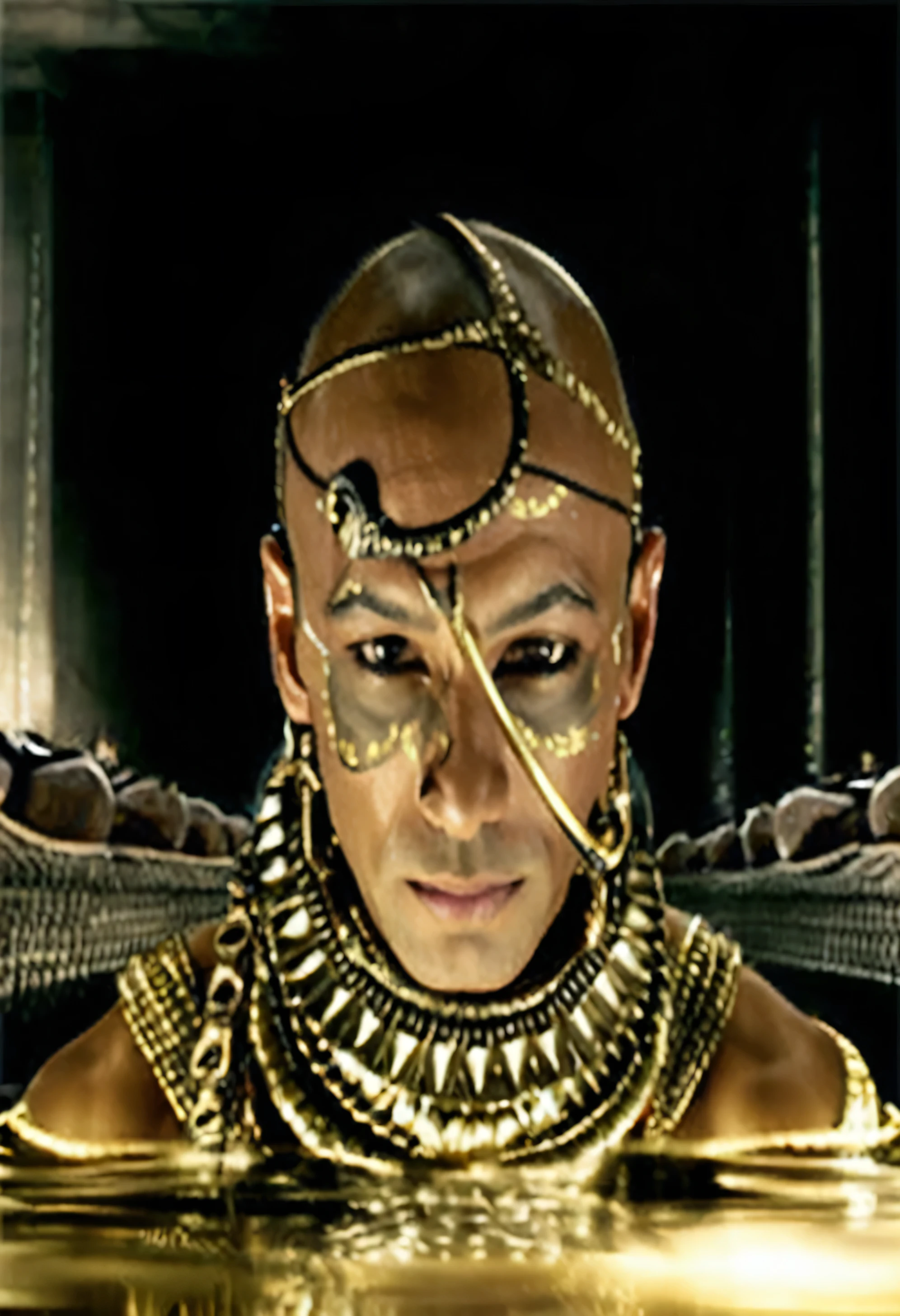 arafed man in a gold costume with a snake in his mouth, apophis, in screenshot from the 300 movie, movie still of aztec cyborg, pharaoh, the egyptian god, egyptian god, pharoah, egyptian warrior, wearing an egyptian crown, frank dillane as puck, black emma watson as egyptian, storm egyptian god, 300 the movie, hyper realistic
