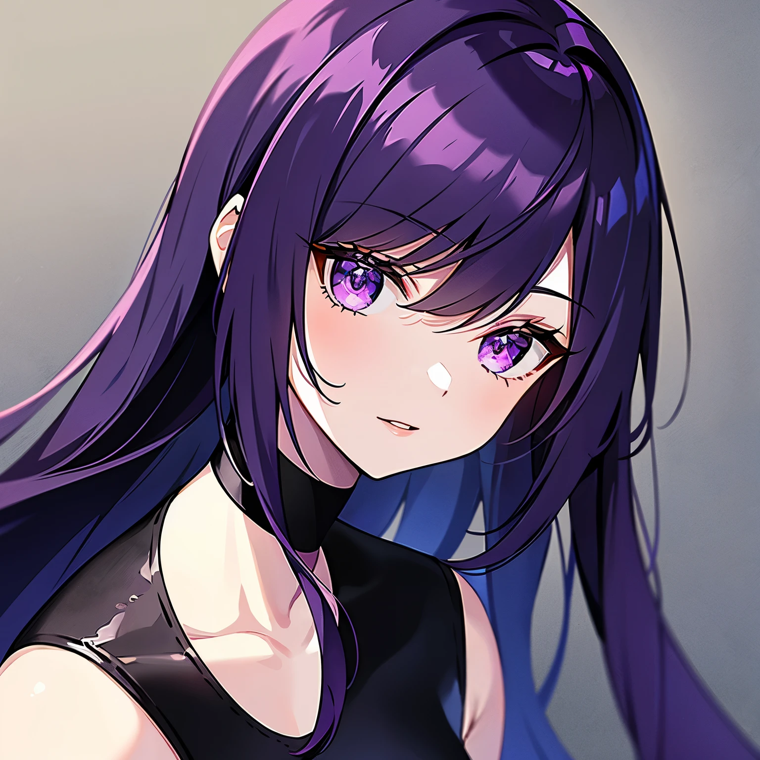 woman with dark purple hair, Dark purple eyes.