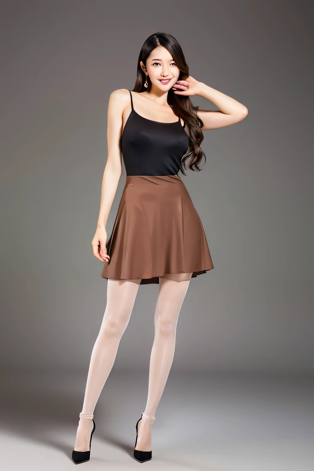 Skin-colored pantyhose, high heels, 28 years old, long hair, legs2This Languard Mini Skirt Center Seam Full Body Tights Show Armpits