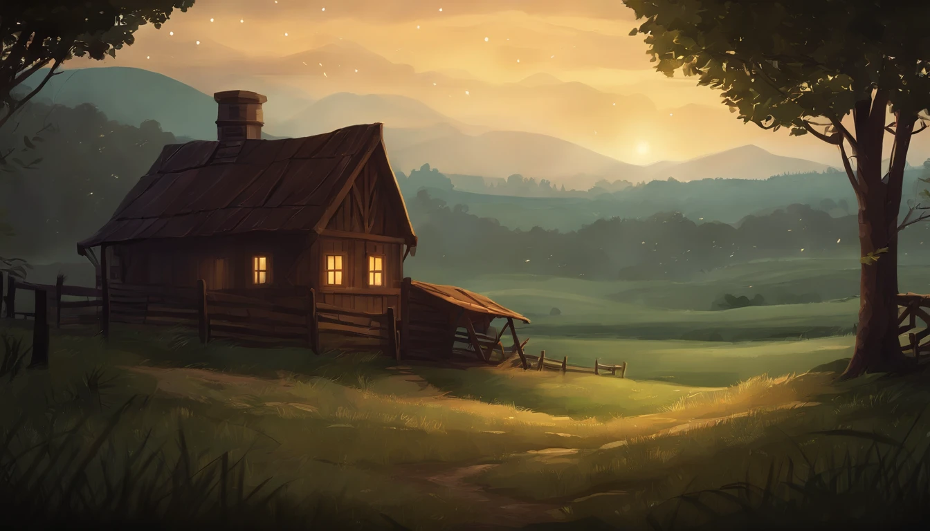 Background illustration for 2D game, Pluie dans les plaines, herbe, Background Battlefield, High quality, Illustration HD, night