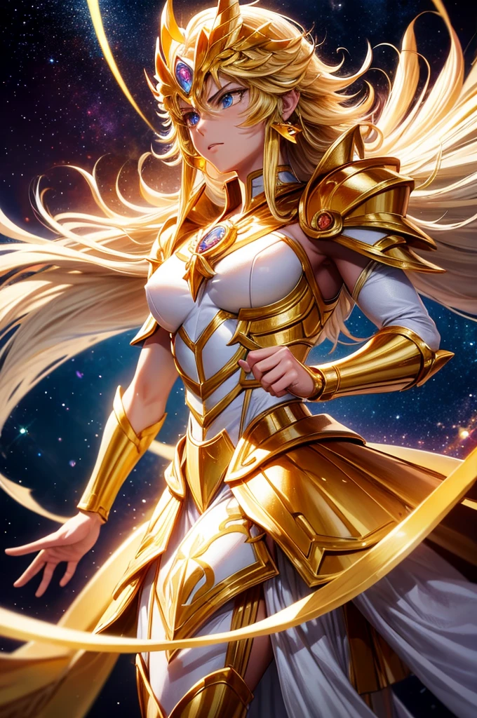 Saint Seiya,Golden Armor,Movie Light,realistic,highly detailed,bright, universe, nebula, detailed, Surrealism, Clean background trend, bright background, Attention to detail,8k --niji 5 --expressive style --s 400