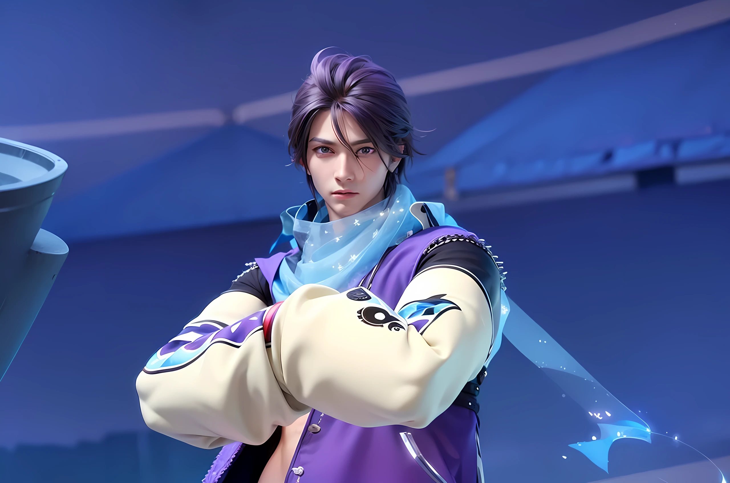 masculine male, masterpiece, ((perfect eyes)) best quality, (semirealism:1.9), beautiful lighting, (extremely detailed CG unity 4k fhd wallpaper), High Detail, Sharp focus, dramatic outdoors, 1 boy ,30 years old, white long hair, strong red eye glow (red eye:1.2).