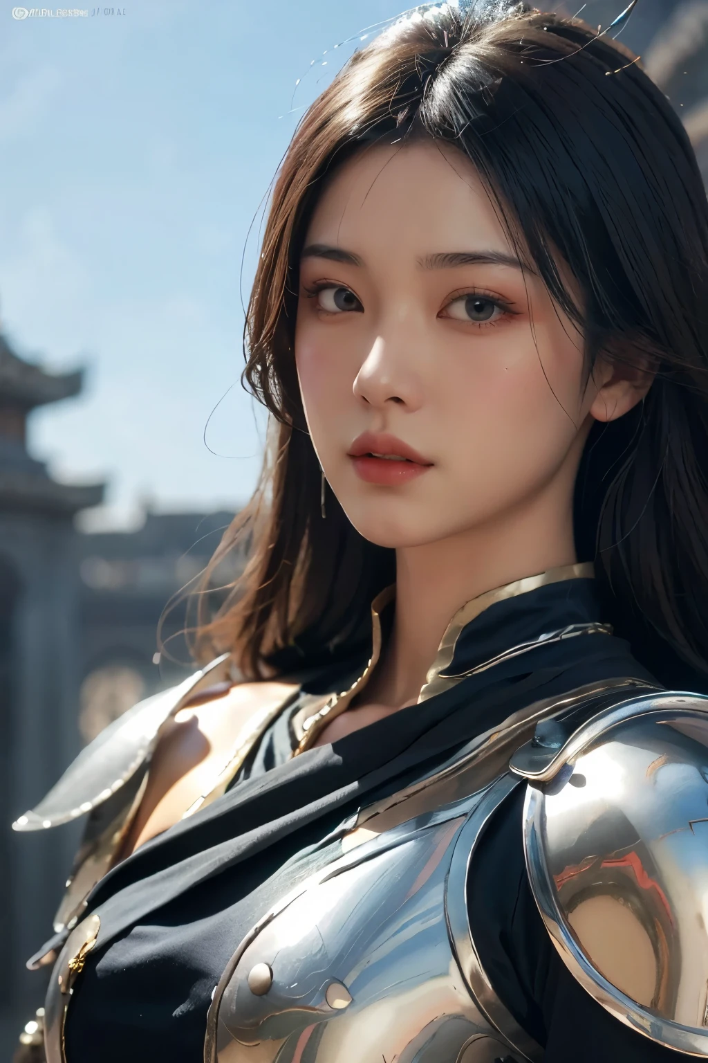 Close-up of woman in silver and blue dress, Chengwei Pan at Art Station, Detailed fantasy art, Amazing character art, Best art sites for fan art, Magnificent and beautiful character art, Beautiful Armor, Highly detailed art gems, Detailed digital animation art, artgerm の artstation pixiv, Girl in Armor