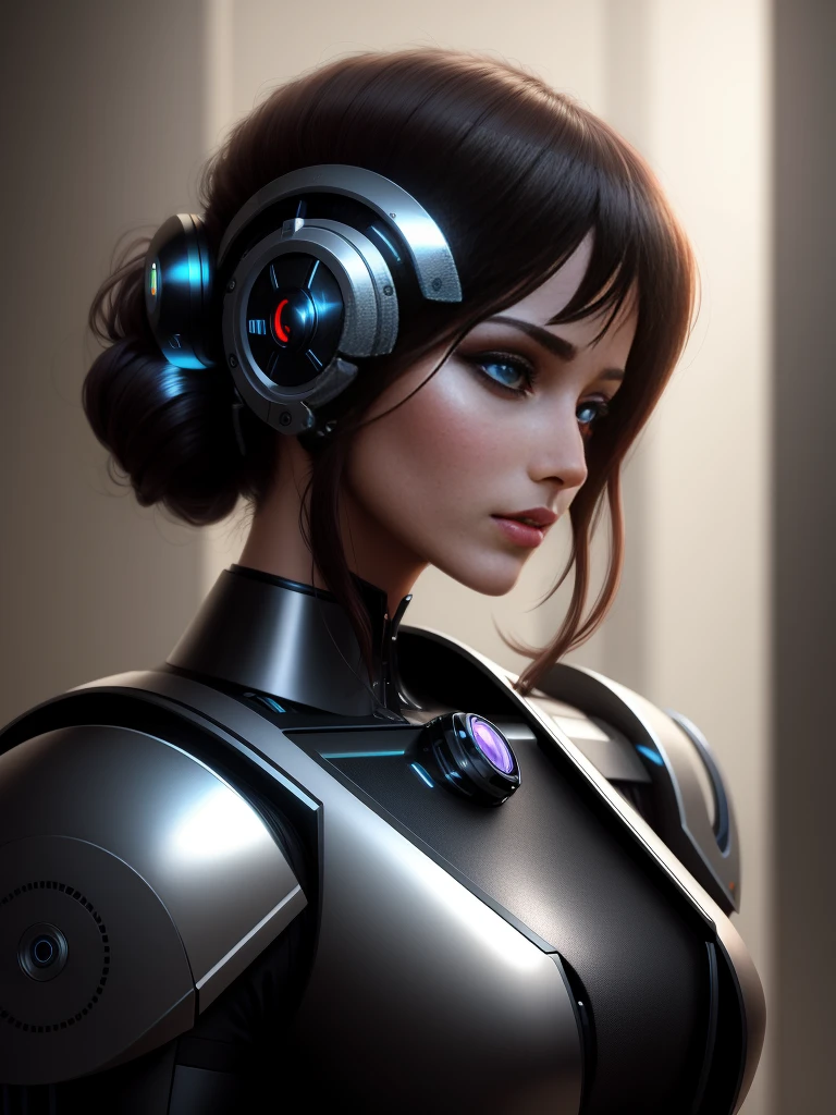 Techno Magic Robot, side portrait, Realistic, Half body shot, Sharp Focus, Elegant