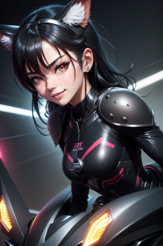 Kamen Rider Black Hair, hair bobbles, wince, longeyelashes, solid circle eyes, fake animal ears, light smile, ear blush, fang, Surrealism, drop shadow, anaglyph, stereogram, tachi-e, pov, atmospheric perspective, 8k, super detail, ccurate, best quality, UHD, textured skin, highres, 4K