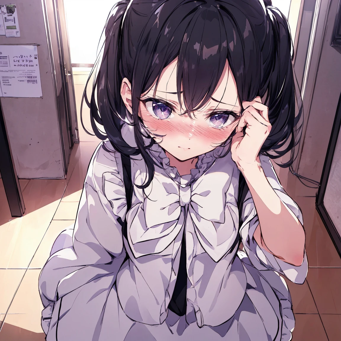 ,Beehive hairstyle,Eye Reflexes,Masterpiece,Highest quality,8k,A world of light,Highly revealing clothing,Feeling embarrassed,とてもFeeling embarrassed,Panty shot,(((blush))),(((Are crying)))(((Cute hairstyle)))(((Looking up)))
