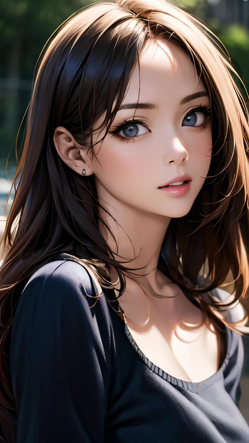 (hig彼st quality、8k、32k、masterpiece)、(Realistic)、(Realistic:1.2)、(High resolution)、Very detailed、Very beautiful face and eyes、1 girl、Delicate body、(hig彼st quality、Attention to detail、Rich skin detail)、(hig彼st quality、8k、Oil paint:1.2)、Very detailed、(Realistic、Realistic:1.37)、Bright colors、Full Body Shot, (Casual Fashion)