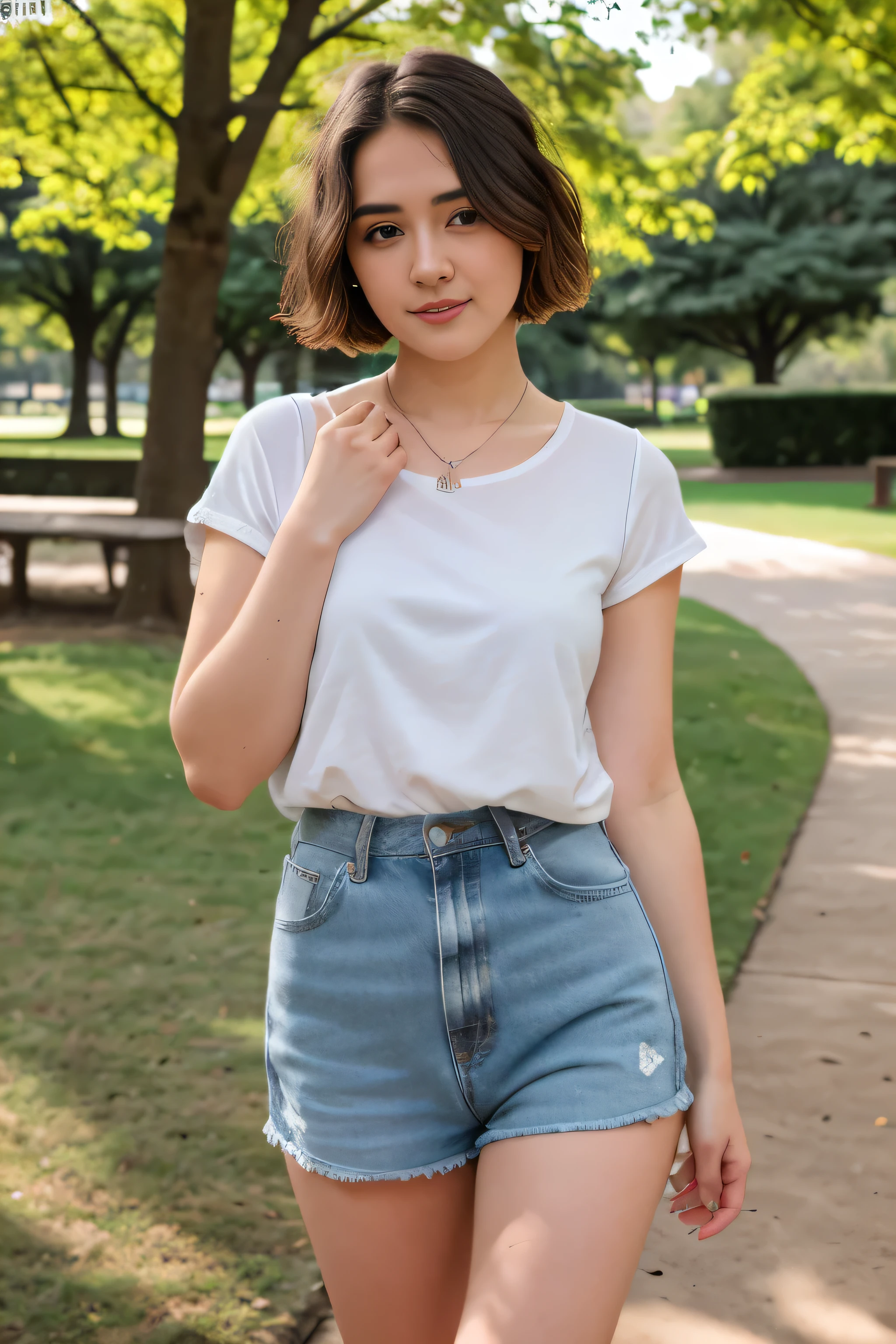 8k uhd, dslr, high quality , RAW photo, Photography ,Fujifilm XT3, Canon R5, Beautiful Female Short hair , park ,Amateur