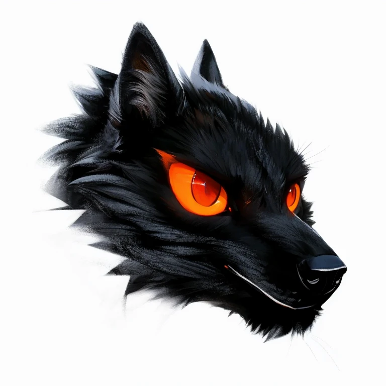 Black wolf anthro head, orange eyes, detailed fur, realistic fur, perfect light, perfect shadow, perfect quality, hd quality, ultra high quality 4k quality
