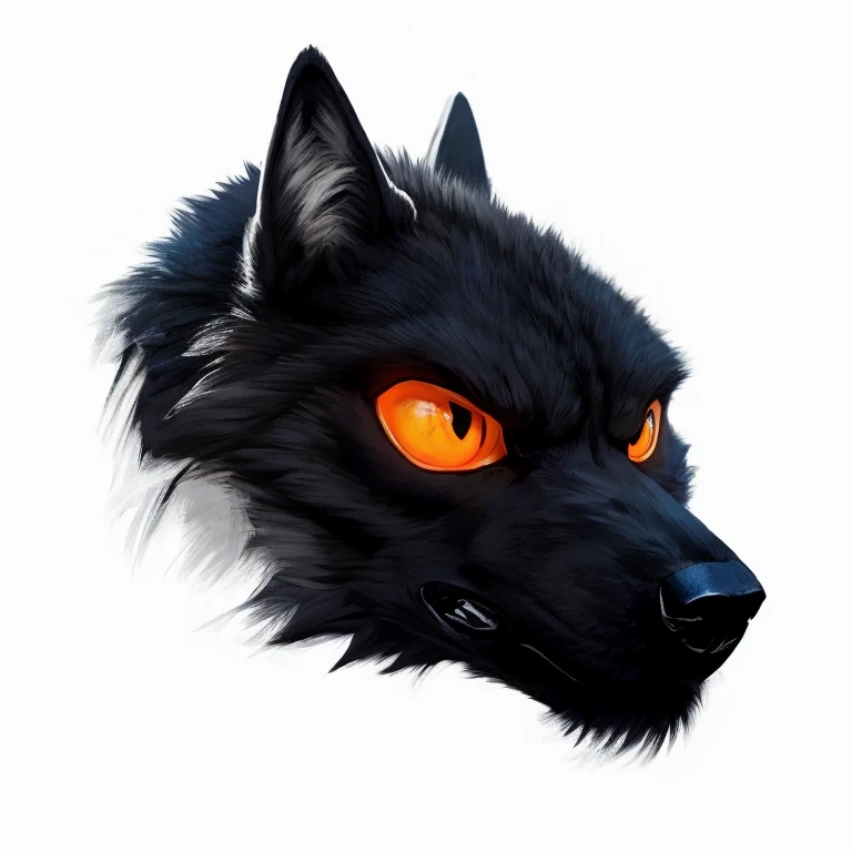 Black wolf anthro head, orange eyes, eyes looking to left, eyes look at camera, angry face, serious face, mad face, detailed fur, realistic fur, perfect light, perfect shadow, perfect quality, hd quality, ultra high quality 4k quality