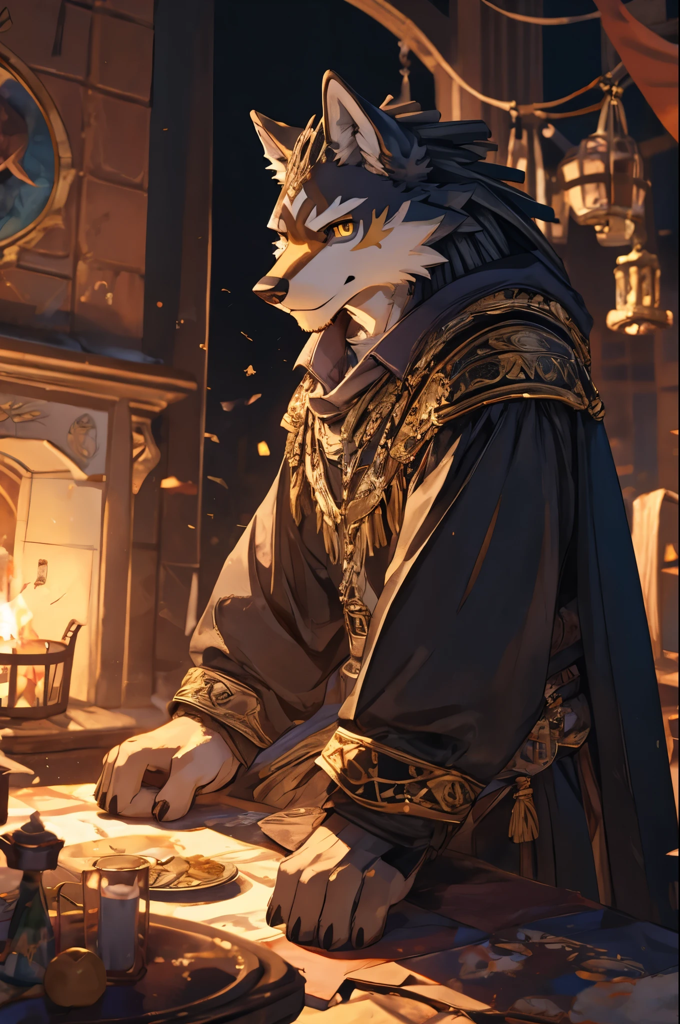 Jormungand, wolf form, clean eyes, gold sclera eyes