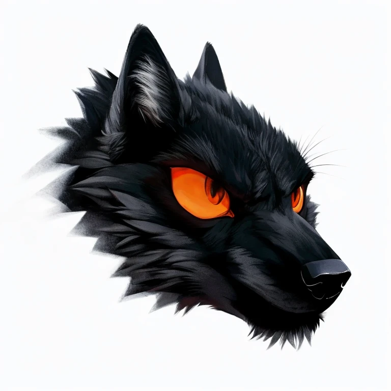 Black wolf anthro head, orange eyes, eyes looking to left, eyes look at camera, angry face, serious face, mad face, detailed fur, realistic fur, perfect light, perfect shadow, perfect quality, hd quality, ultra high quality 4k quality