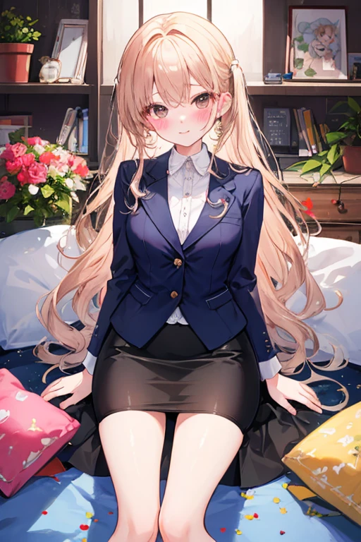 Beautiful illustrations, highest quality, Cute Woman、Clear Face、、blush、Perfect hands、Thighs、(Perfect Face:1.1), Beauty、Adult women、Around 30 years old、OL、suit、Tight Skirt、Two Piece