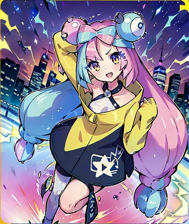 One Girl,Pokémon_card,(top-quality), (expensive_quality), (Complex_detailed), (超detailedな), (Awareness-raising), (clear_image),Saito_naoki,Cityscape、Rainbow View、With cat((Cute cat1.5))