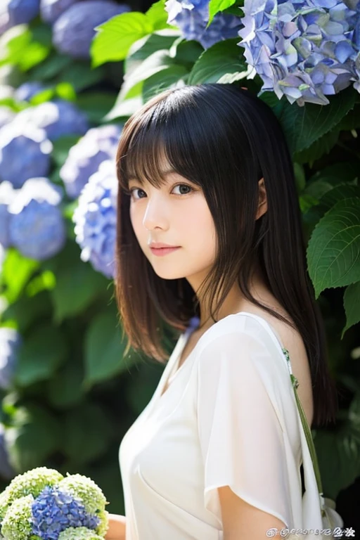 japanese girl, hydrangea