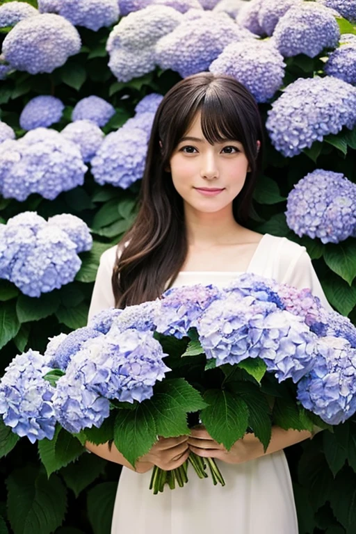 japanese girl, hydrangea