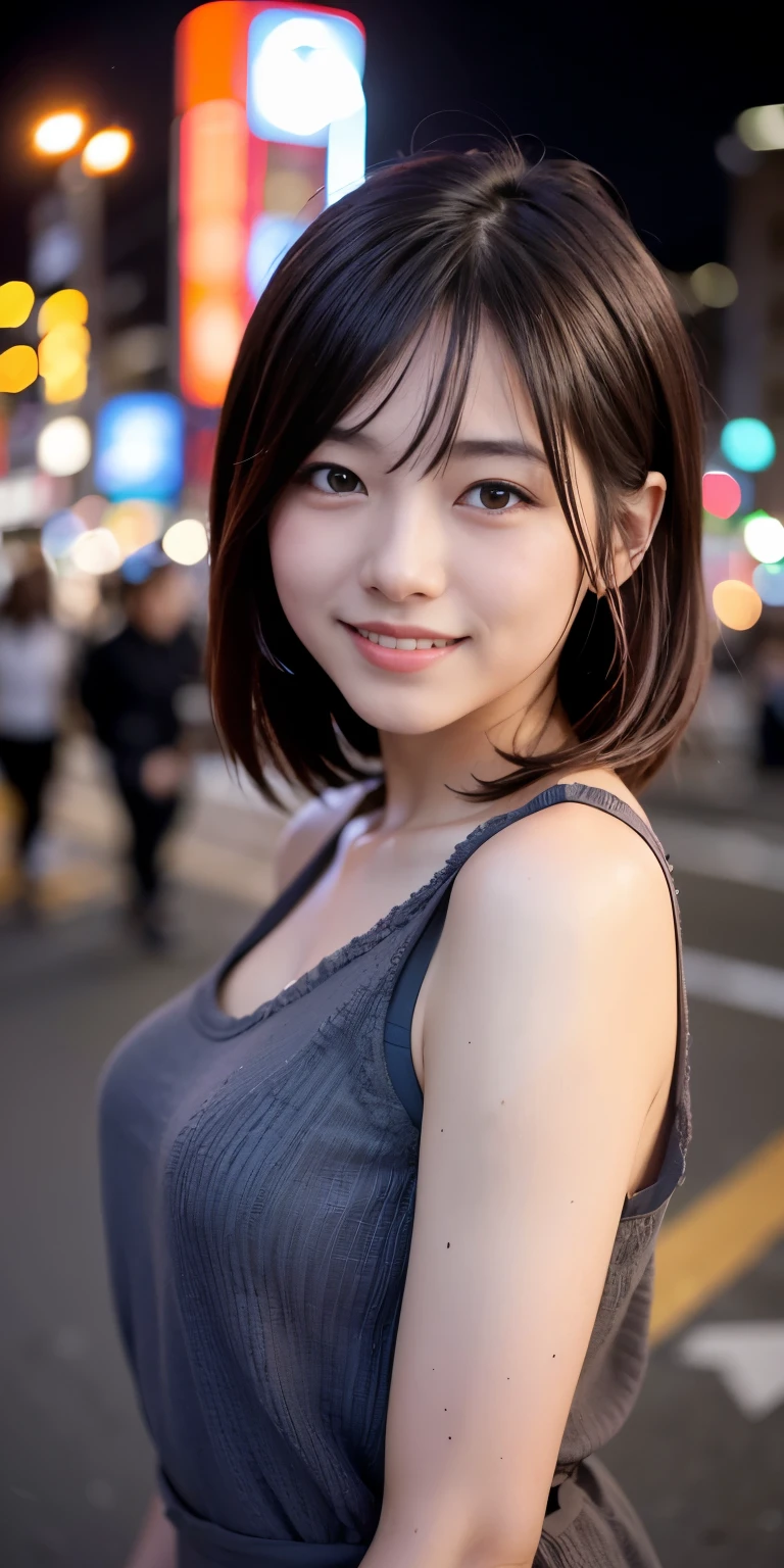 Arafed asian woman in a gray dress standing on a city street - SeaArt AI