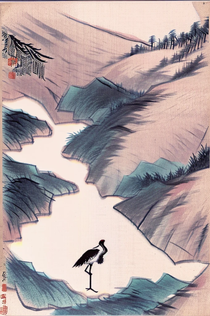 Chinese style Suzhou embroidery,Landscape map,white crane