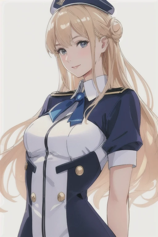 stewardess woman,21 years old,(White Background:1.3),(Upper Body:1.2),Scattered beneath the surface,smile,Hair Bun,Blonde,bangs,stewardess,Dark blue uniform,Garrison Cap,pantyhose,White gloves,(Airplane cabin),light smile,((Best detailed slender body)),(European Idol, European Beauty, European descent),(Wide Hips:0.7, Large Breasts:0.8, Perfect slender young girl body),(expensive_image:1.3),Perfectly Shiny skin,Vivid picture,(masterpiece:1.2),(Very detailed),(8k:1.1),(Perfect lighting,highest quality,High resolution,original),(Realistic photography:1.4),(expensive image:1.5),high detailed skin,Shadowed face,Soft lighting,(Small face),Shiny_and_Shiny_skin,born,ultra High resolution,I can see my pores,(ultra Realistic quality,High resolution,original),(Realistic:1.4),(expensive image:1.5),high detailed skin,Shadowed face,Soft lighting,(Small face),Shiny_and_Shiny_skin,Strengthen your abdominal muscles,Shadow depth