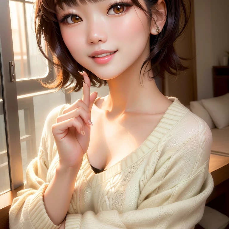 a close up of a woman in a sweater posing for a picture, gorgeous chinese model, beautiful asian girl, girl cute-fine-face, cute seductive smile, japanese model, with short hair, korean girl, Yoshitomo Nara, young and cute girl, gorgeous young korean woman, beautiful south korean woman