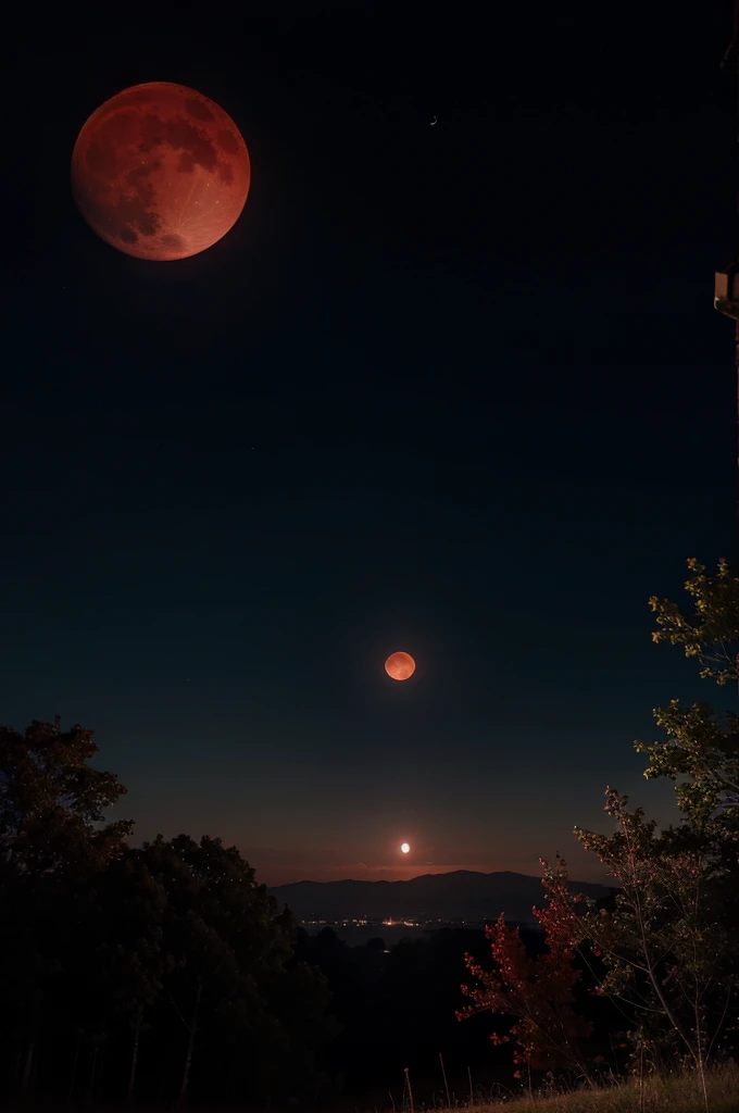 Red moon in the night sky 