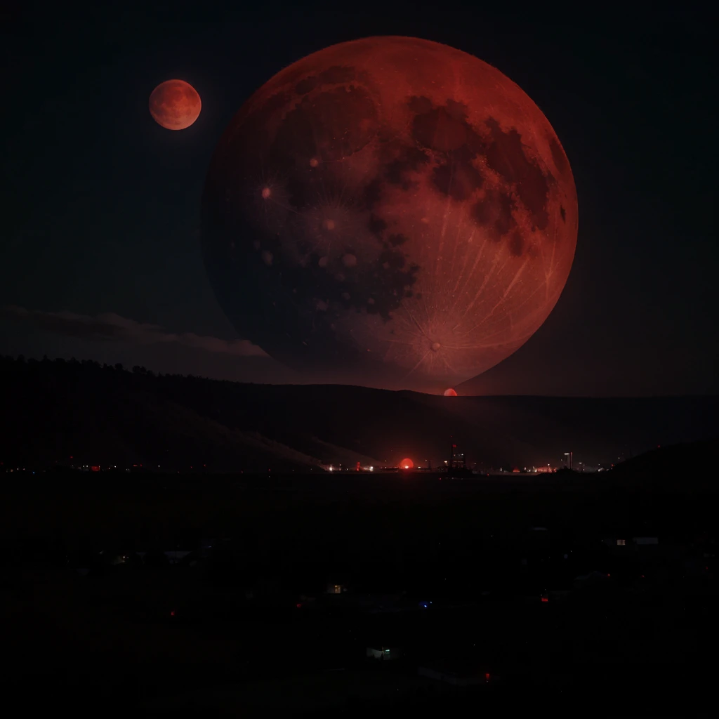 Red moon in the night sky 