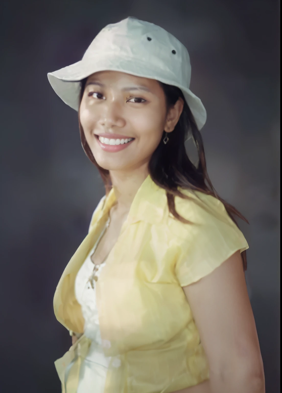 Aarav woman wearing a yellow shirt and hat smiles for a photo., Niwan Chandra, Profile picture, Tomorrow, Tran., Cindy Avelino, Awarding the winner, photo of a woman, with a beautifull smile, female model, portrait photography, happiness, Profile picture, have a hat, Fujita Goro, professional photos