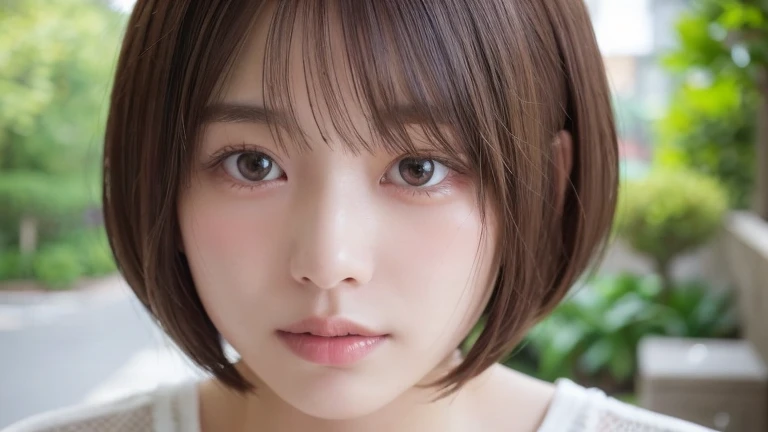 (Bob Cut Hair:1.2),(Wearing a blouse:1.2),1 girl,Japanese,28 years old,(Small breasts:1.3),(highest quality,masterpiece:1.3,超A high resolution,),(Ultra-detailed,Caustics),(Photorealistic:1.4,RAW shooting,)Ultra-Realistic Capture,Very detailed,High resolution 16K human skin close-up。 Natural skin texture、,Pores、、It needs to be detailed enough to be easily identifiable。 Skin should be even-toned and healthy looking。 Use natural light and colour, Sad expression, Looking at the camera, Perfect dynamic composition, Outdoor